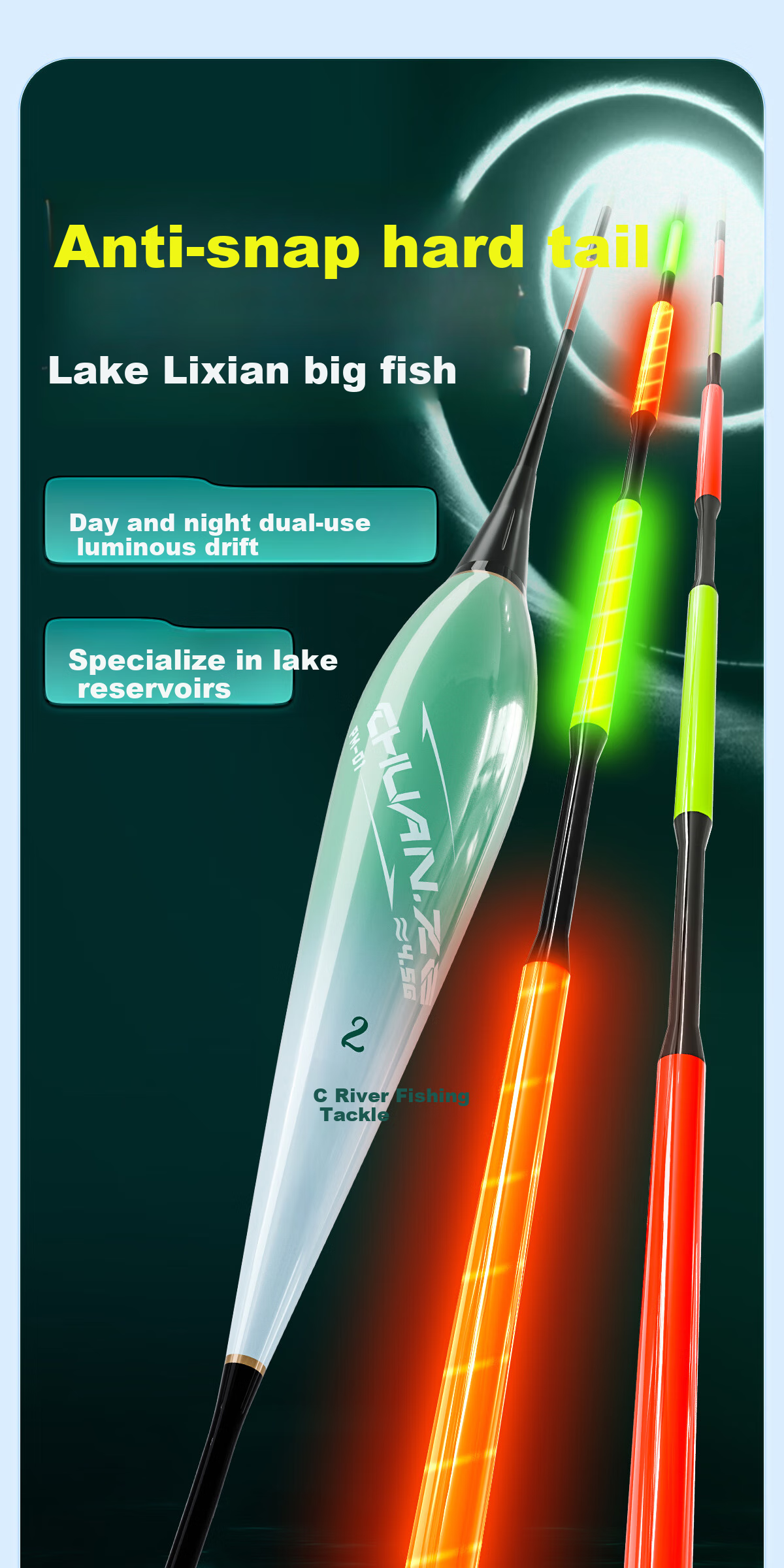 Chuanze Big Fish Float, Bite-Sensitive Hook, Color-Changing Float, Day And Night Use, Luminous Float, Thickened Eye-Catching Fish Float PM02-2 1