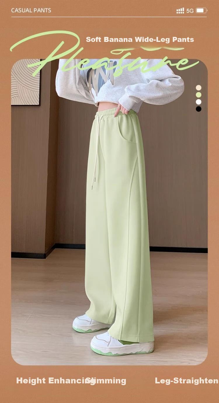 Huili Black Pants for Women, 2026 New Spring And Autumn Style, Loose-Fitting Sweatpants, Slimming Casual Pants, Wide-Leg Straight Trousers for Petite Figures 1