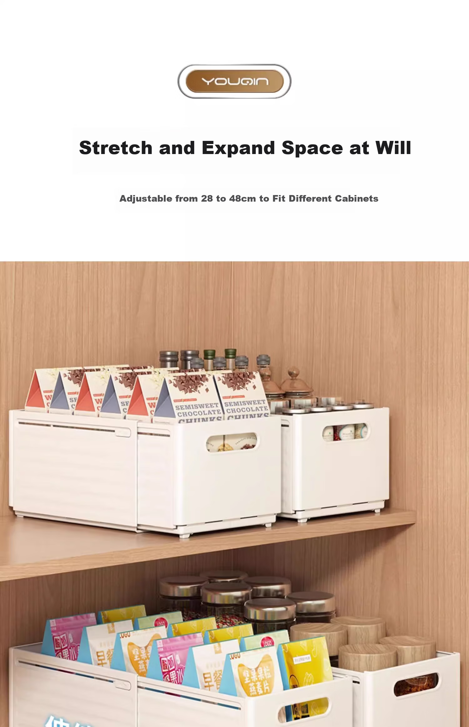 Jiadu Extendable Storage Box, Drawer-Style Desktop Snack Organizer, Kitchen Storage Container, Deep Cabinet Storage Box 9