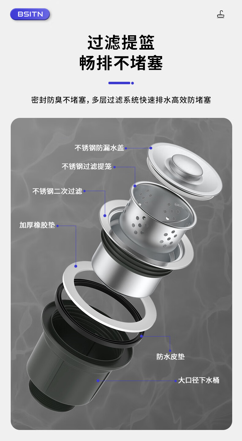 BSITN Kitchen Single Bowl Integrated Undermount Thickened Stainless Steel Nano Sink with Faucet BS009 2