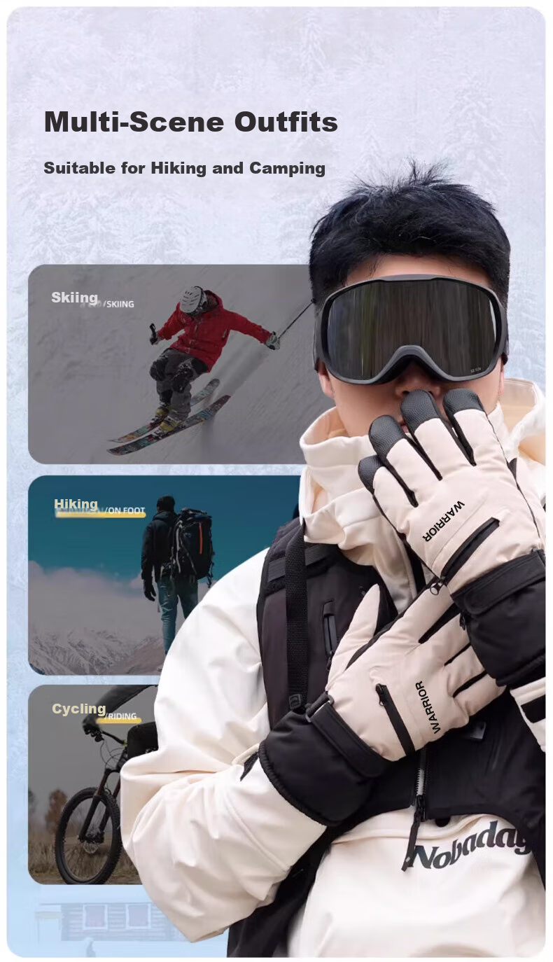 Huili Ski Gloves for Men And Women, Winter Fleece-Lined Thick Warm Windproof Water-Resistant Touchscreen Electric Bike Storage Gloves 1