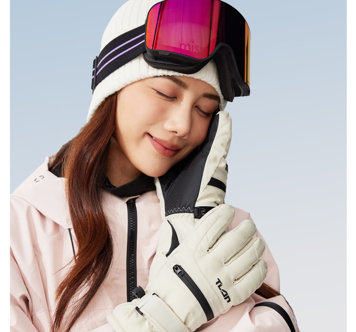Yottoy Ski Gloves Snowboard Touchscreen Five-Finger Professional Carving Windproof Warmth Unisex Mist White | Long Fleece Thickened 1
