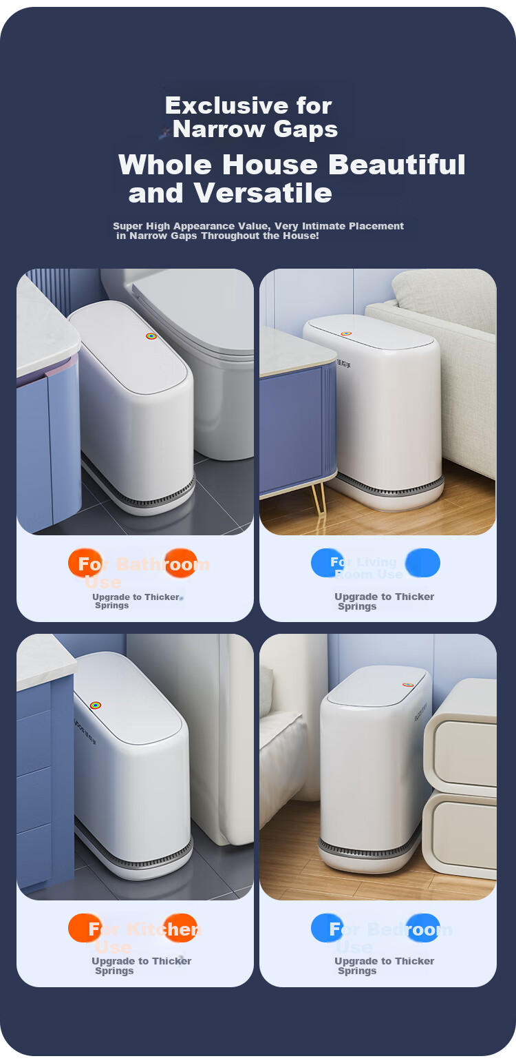 Jiabangshou Pressure-Resistant Garbage Bin, 8.6L Capacity, New Model 2026, with Lid for Bathroom, Living Room, Kitchen, Bedroom, Narrow Spaces 14