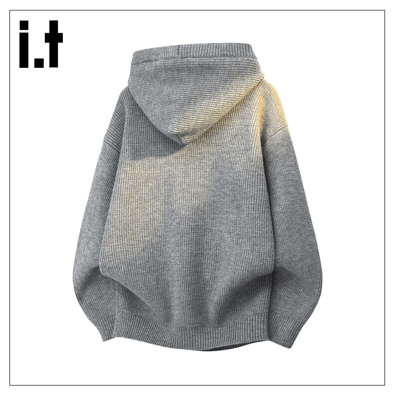 :CHOCOOLATE IT American Style Hooded Sweater Men Spring Autumn New Loose Trendy Warm Knitted Jacket Fine Spun Gray XL 11