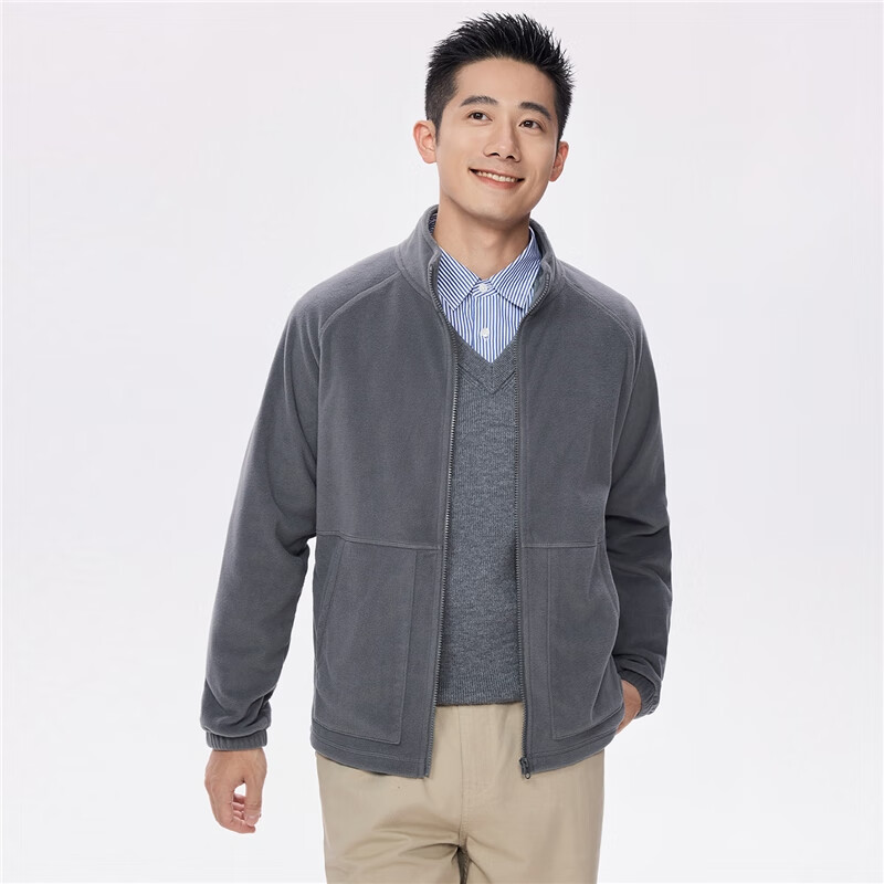 Giordano Men's Fleece Jacket Autumn Winter New Plush Lining Stand Collar Raglan Casual Jacket 13075803