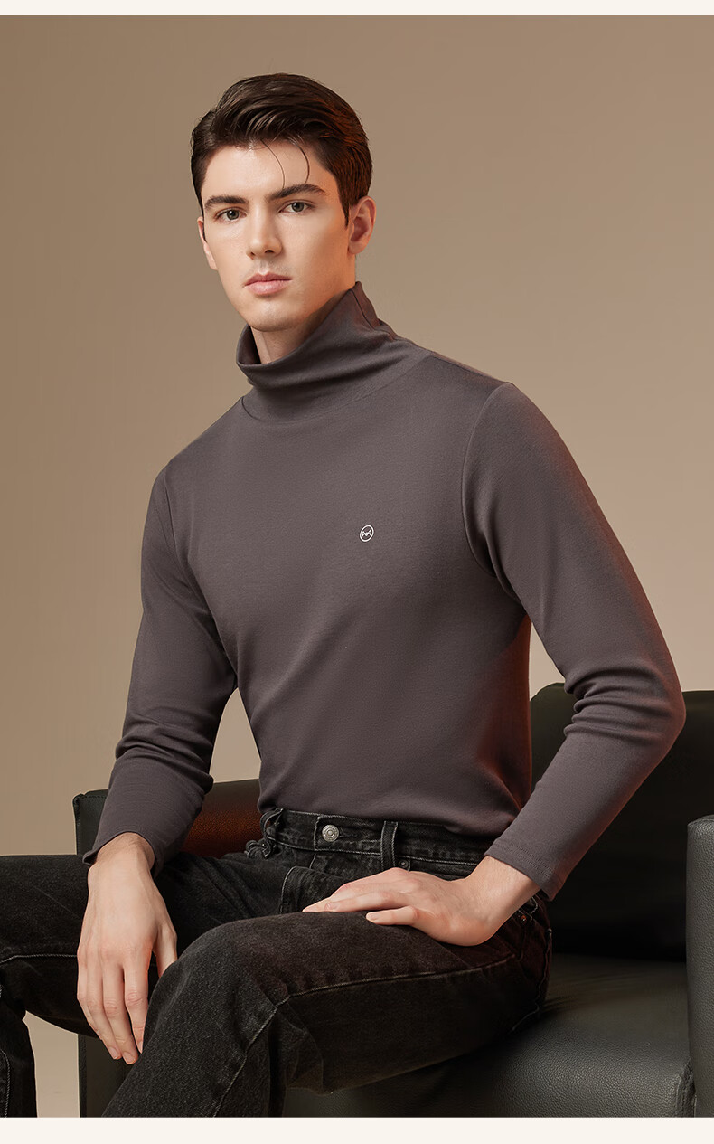 MiiOW Men's Thermal Underwear 100% Cotton 7A Antibacterial Far-Infrared Heating Slim Fit Half Turtleneck Thermal Base Layer 3