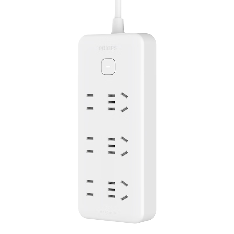 PHILIPS New National Standard Power Strip with 6 Outlets And Combination Holes, Overload Protection, Master Switch, 2.8m Extension Cord for Children's Safety, Dormitory Power Strip/Extension Cord/Power Board