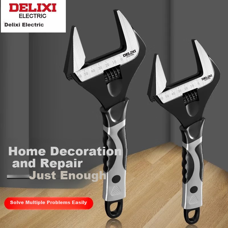 DELIXI Wide-Mouth Adjustable Wrench, Short Handle Adjustable Spanner, Multi-Functional Plumbing Wrench Tool