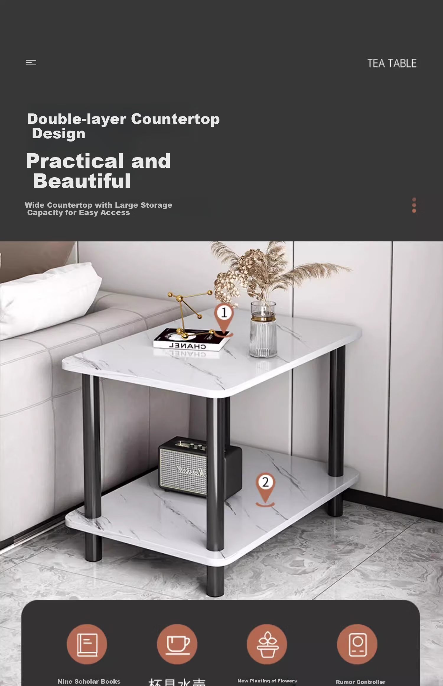 Gupujia Coffee Table, Simple And Luxurious Living Room Side Table, Small Apartment Guest Side Table, Balcony Double-Layer Storage Small Table, Tea Table 4