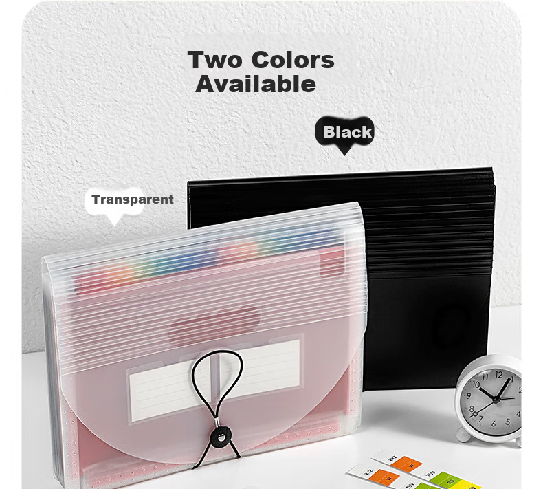 Sannianerban [Back to School Essential] Colorful 24-Grid File Folder Exam Paper Storage Bag, Large Capacity Accordion File, Expandable Document Organizer, Receipt And Document Storage Folder, Transparent 3