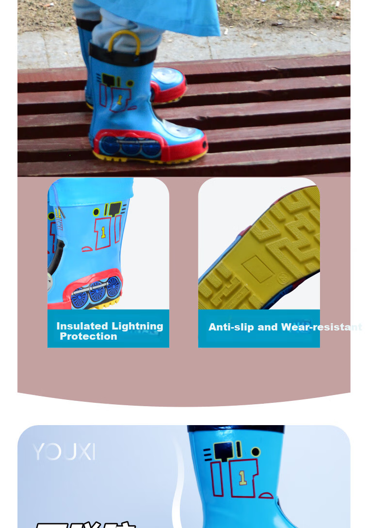 Youxi Thomas Children's Rain Boots, Non-Slip Train Rain Shoes, Wear-Resistant Rubber Shoes, Baby Water Shoes for Boys, Kindergarten, Size 24 4