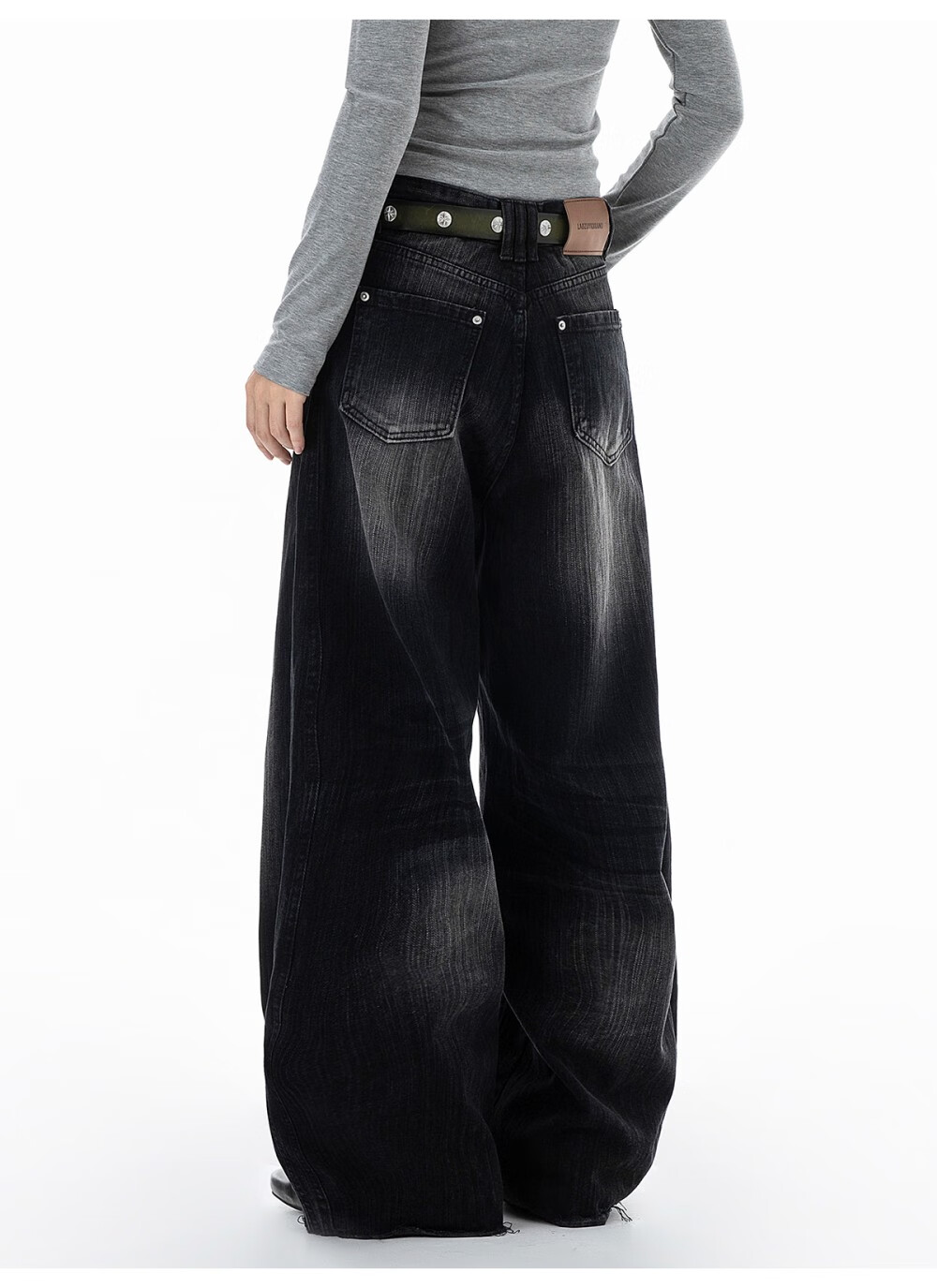 ICH MODE Women's American Vintage Washed Denim Jeans Spring Autumn Loose Straight Leg Curved Cut Casual Wide Leg Pants Blue XL 19