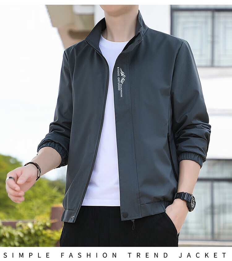 TUCANO Men's Spring Autumn Stand Collar Windproof Solid Color Casual Fashion Versatile Jacket Dark Gray L 19