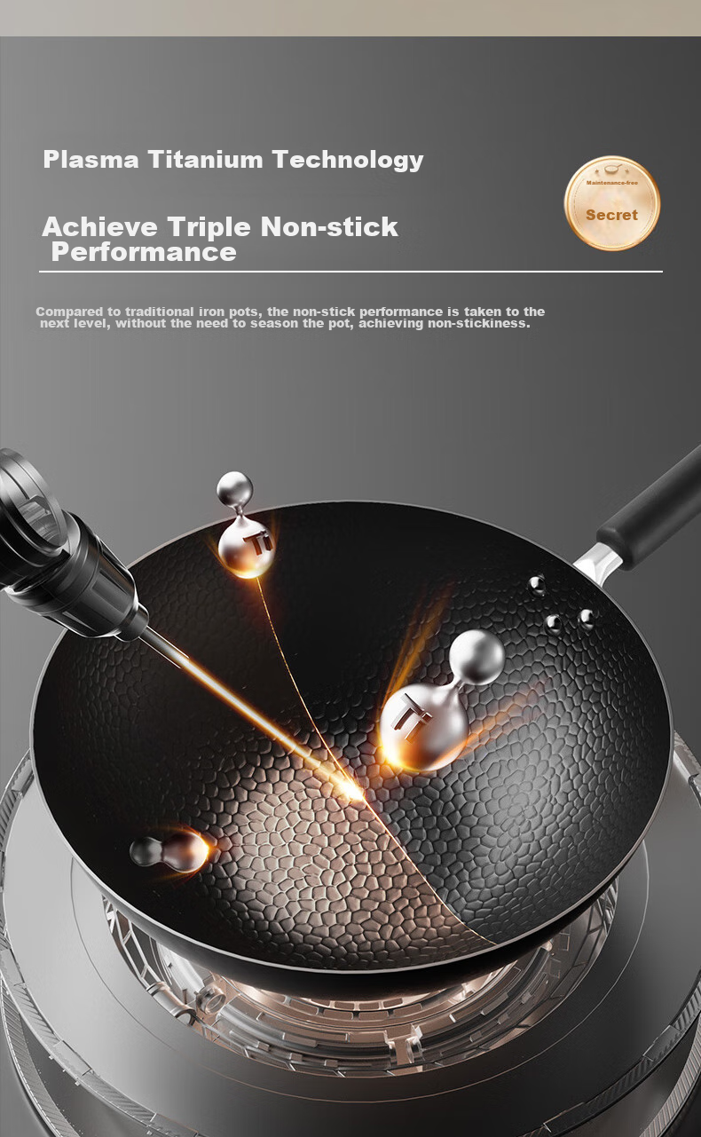 SUPOR Titanium Iron Non-Stick Wok, 32cm Iron Pan without Coating, Suitable for Gas Stove And Induction Cooker, Stir-Fry Pan HC32YT1 5