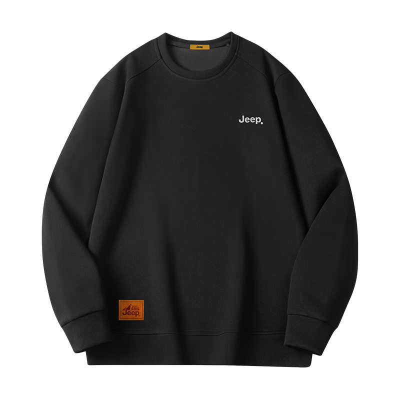 JEEP Men's Winter Fleece-Lined Thickened Long Sleeve T-Shirt Loose Fit Warm Crew Neck Base Shirt Black 4XL