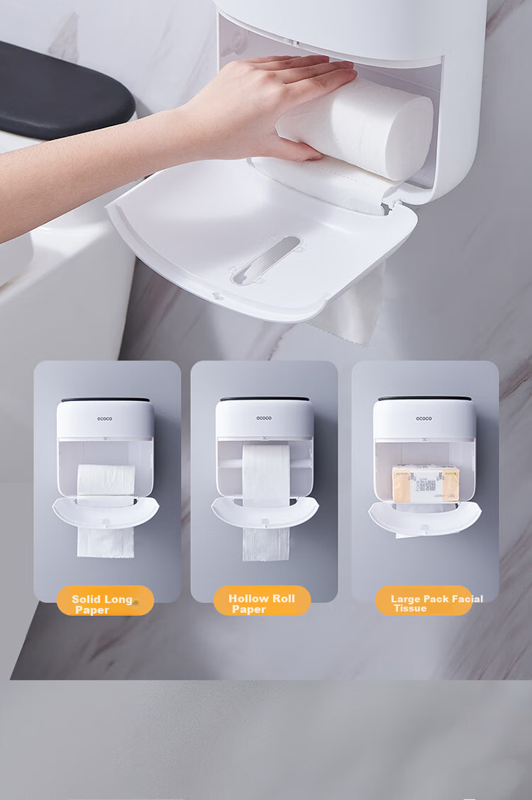 Ecoco Wall-Mounted Toilet Paper Holder, Bathroom Storage Box, High-End Toilet Tissue Dispenser, Hand Towel Holder for Restroom 11