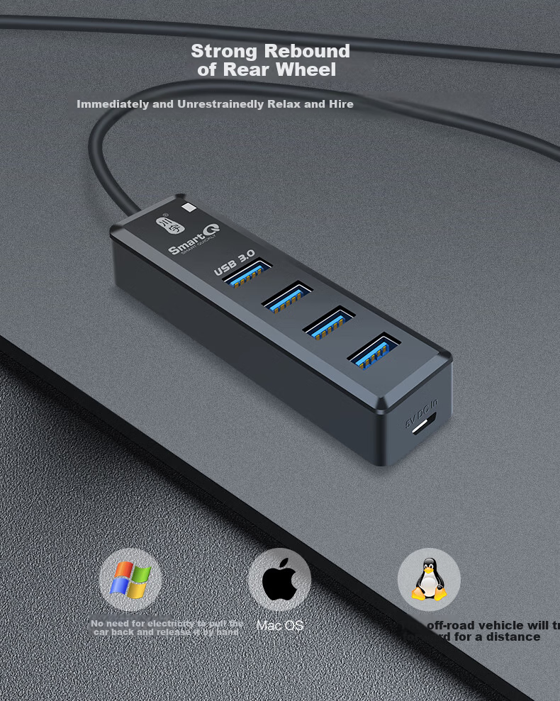 Chuanyu USB3.0 Hub Expansion Dock, High-Speed 4-Port Hub Expansion Dock, Laptop Adapter Converter Extension Cable 100cm with Type-C Power Supply 6
