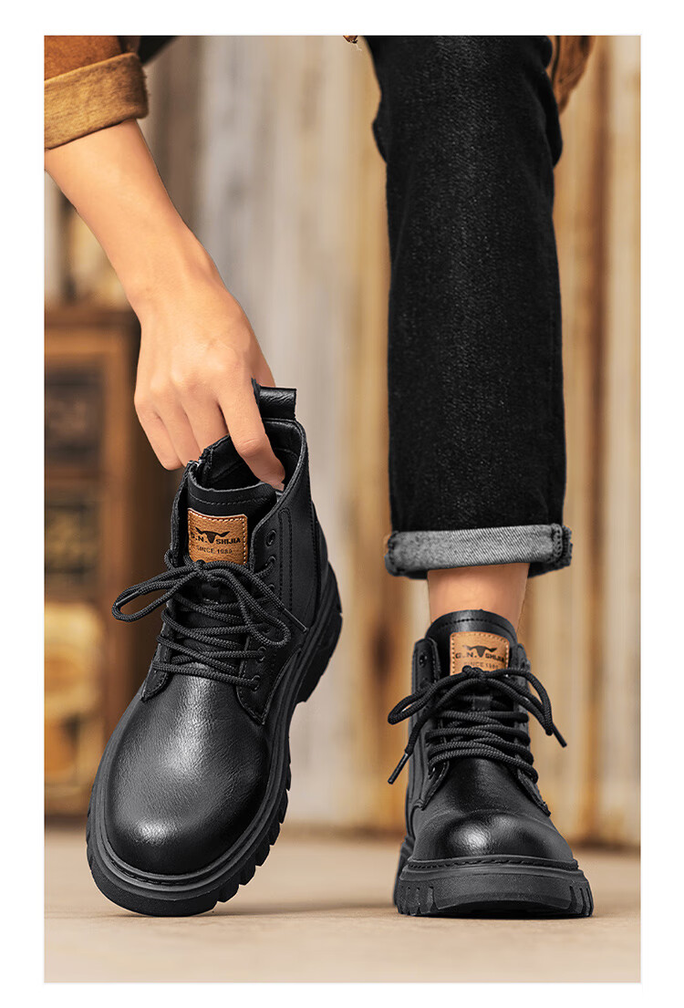 Bull Family Martin Boots Men 2026 Winter New British Style Retro Work Boots Thick Sole Durable Men's Motorcycle Boots 15