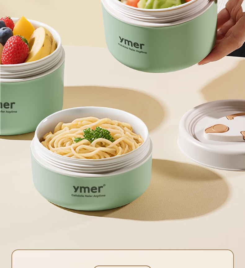 Ymer Insulated Lunch Box Microwaveable Ceramic Set Green 2-Pack (One Large, One Small) 12
