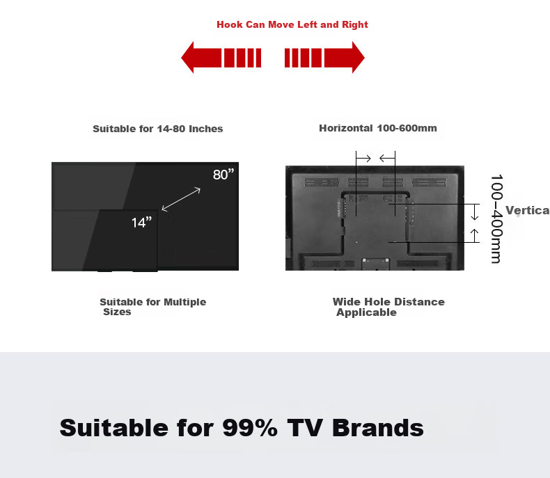 Junao 64F Thickened TV Wall Mount, Universal Bracket for 32-75 Inch TVs, Compatible with Multiple Brands, Fixed Wall-Mounted Bracket 6
