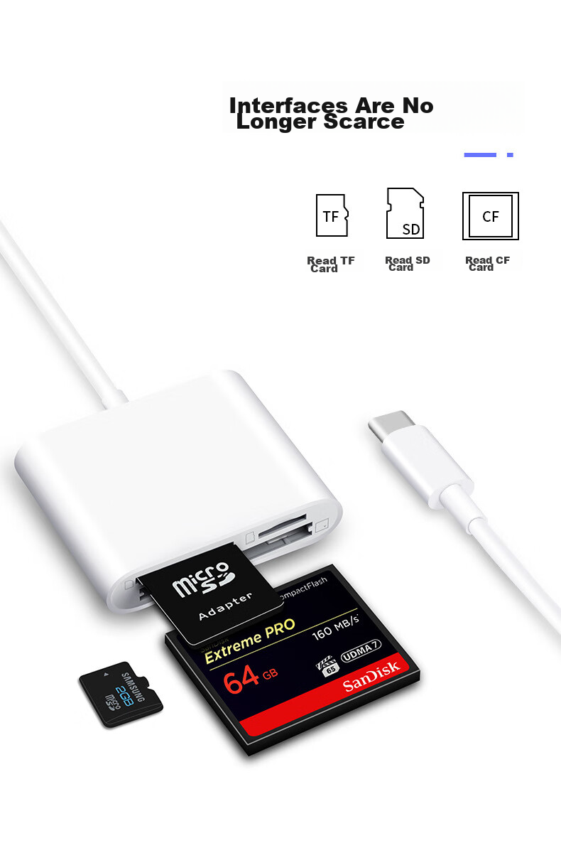 LinkStone Type-C Multi-Function Three-In Card Reader, High-Speed Reading And Writing for Type-C, Supports TF/SD/CF And Other Phone Cards And Camera Cards 8