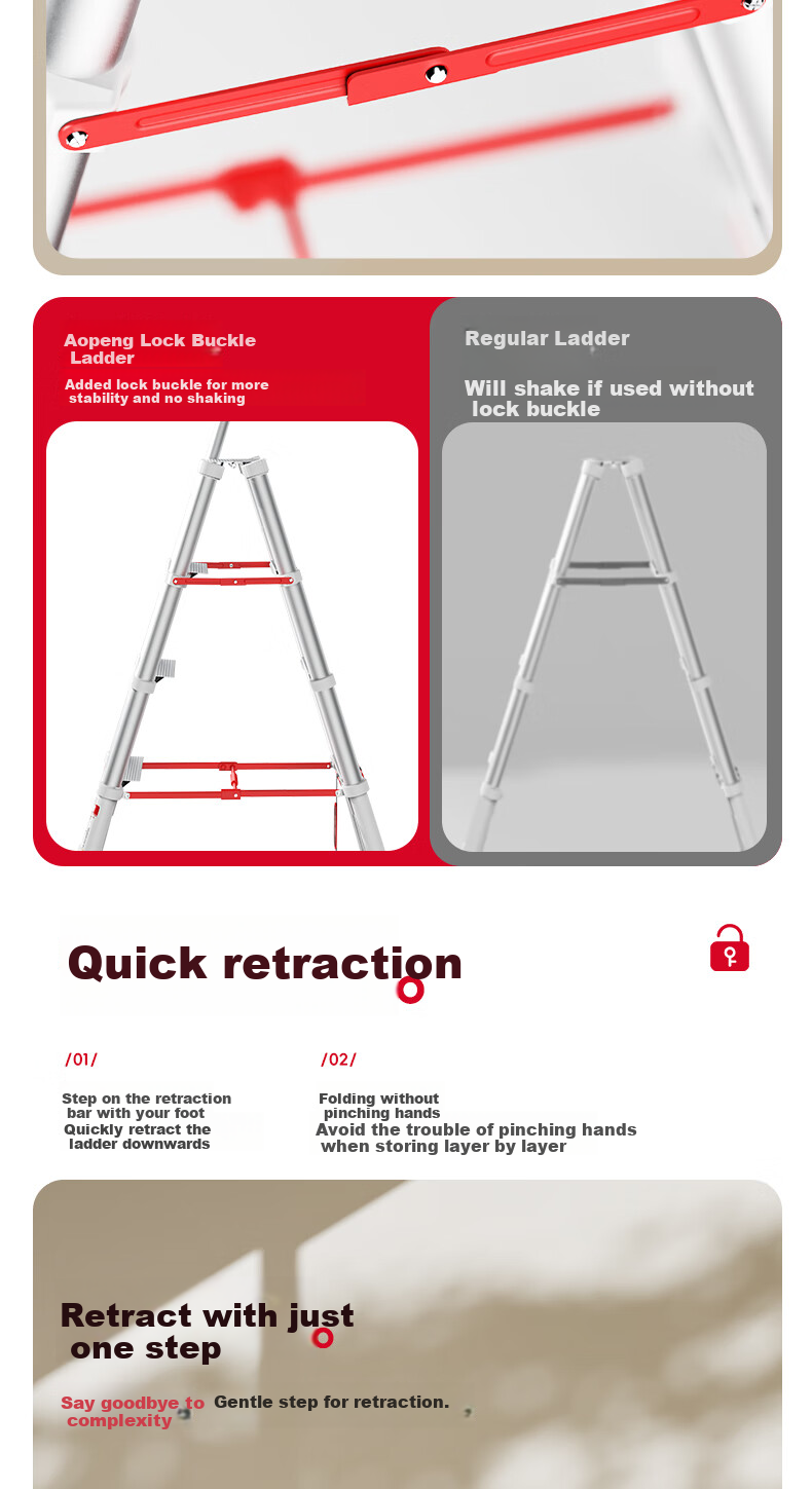AOPENG Aluminum Alloy Folding Ladder, Household A-Frame Ladder, Extendable Six-Step Ladder with Handrails, Outdoor Portable Engineering Ladder 5