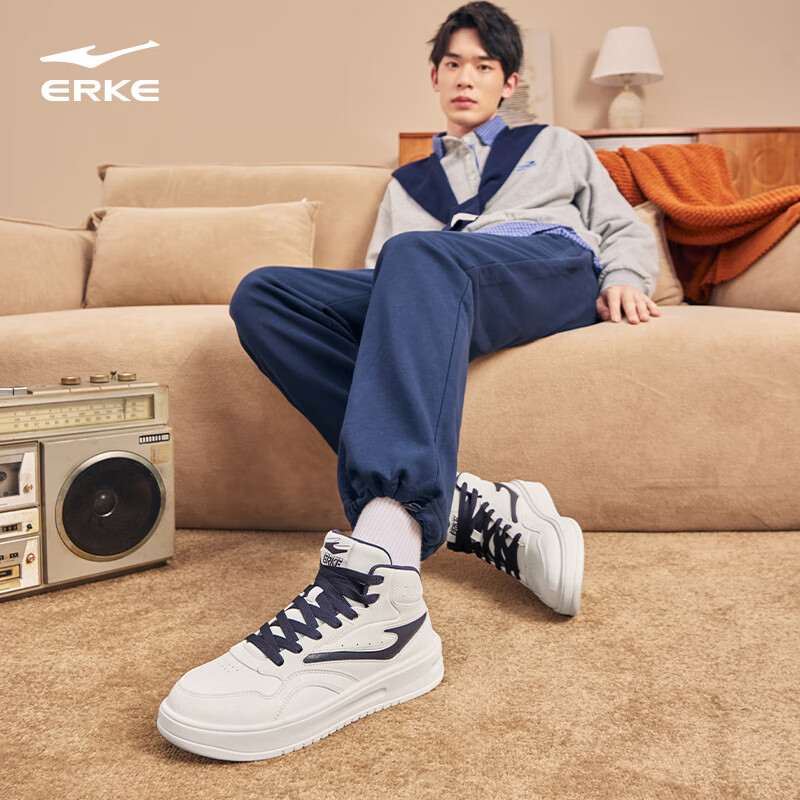 ERKE Men's High-Top Sneakers New Casual Sports Leather Waterproof Shoes Snow-Melting