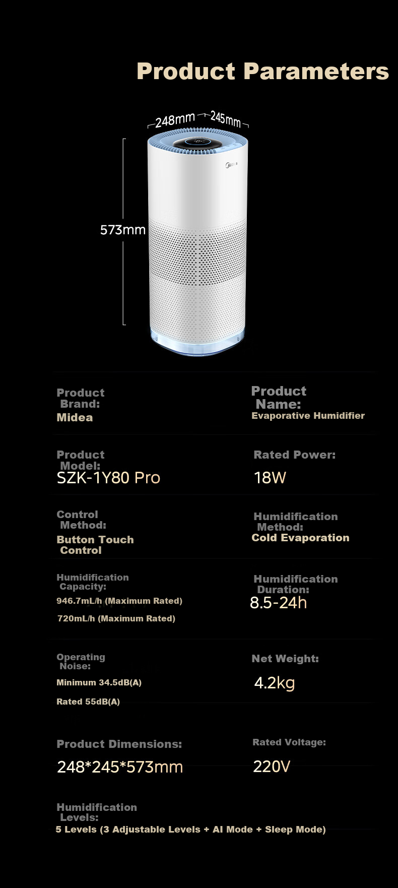 Midea [Xiaolanjing 700] Price Protection, 618 Non-Misting Air Humidifier, Purifies Home Bedroom, Large Capacity, Suitable for Pregnant Women And Infants, Nasal Allergy Relief, Quiet Operation, Sterilization, Birthday Gift, SZ-W50 21