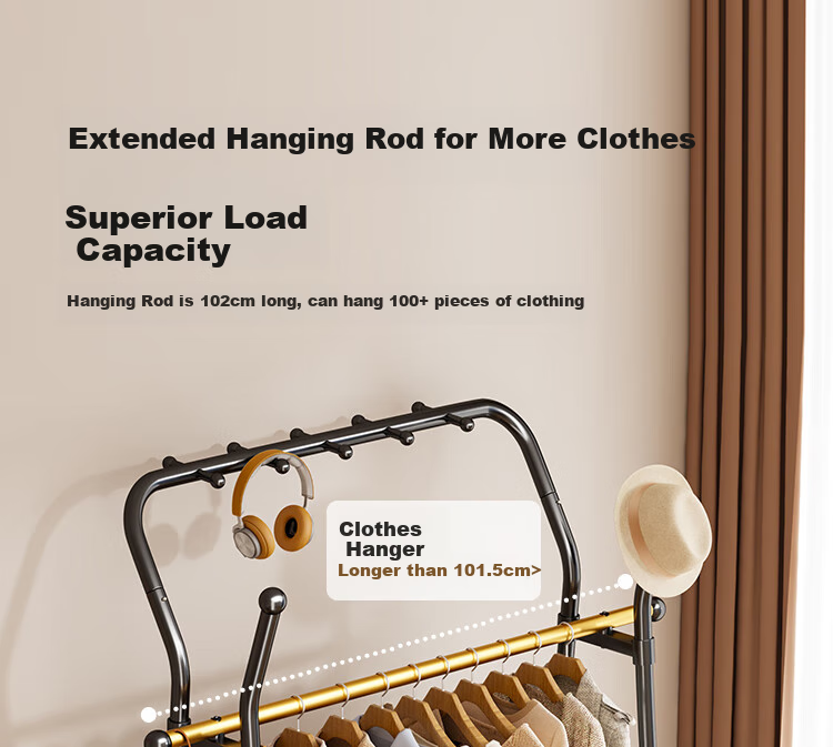 Yicainianhua Floor-Standing Coat Rack, Bedroom Clothes Hanger, Storage Rack, Large Garment Stand, Double-Pole Simple Coat Rack, 2236GDB 17
