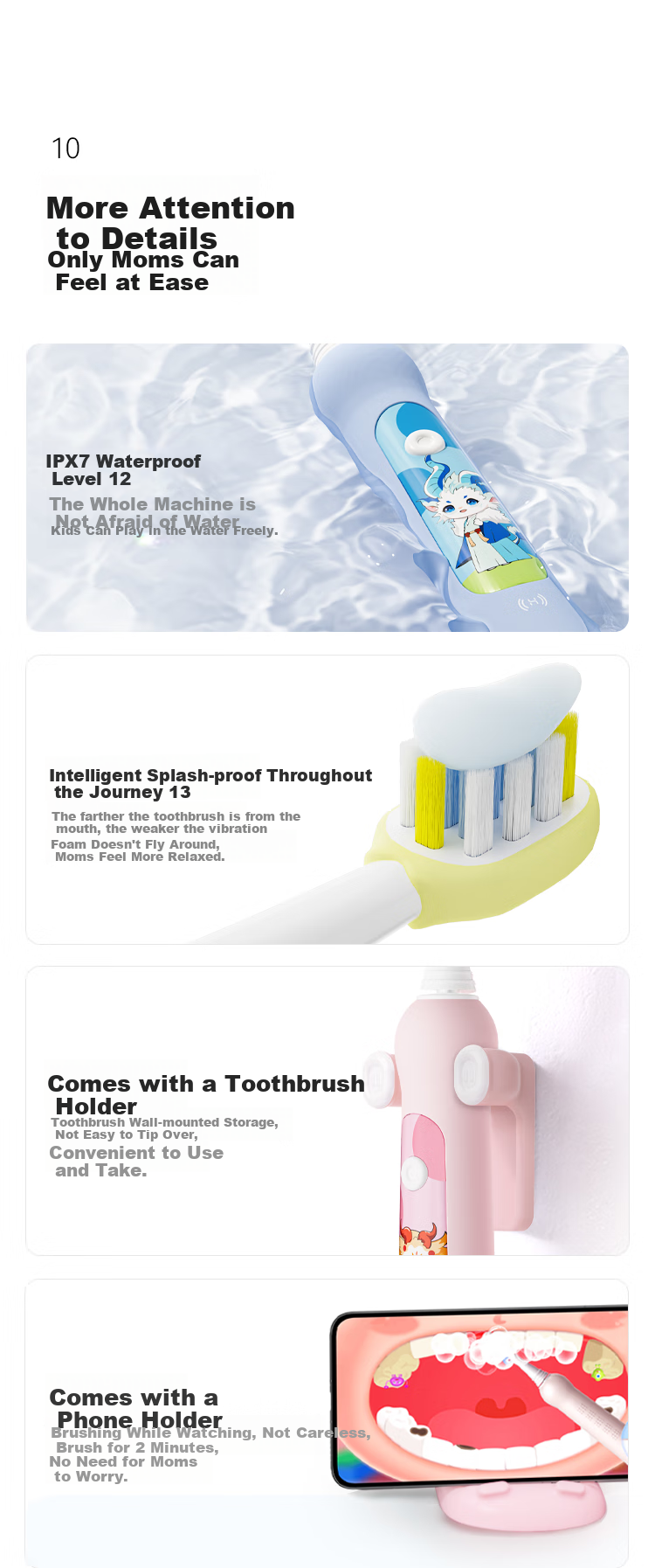 Hongmengzhixuan Li Bobe Smart Children's Electric Toothbrush, Food Grade Material Baby Toothbrush Gift for Ages 3-6 Birthday Present Pink 12