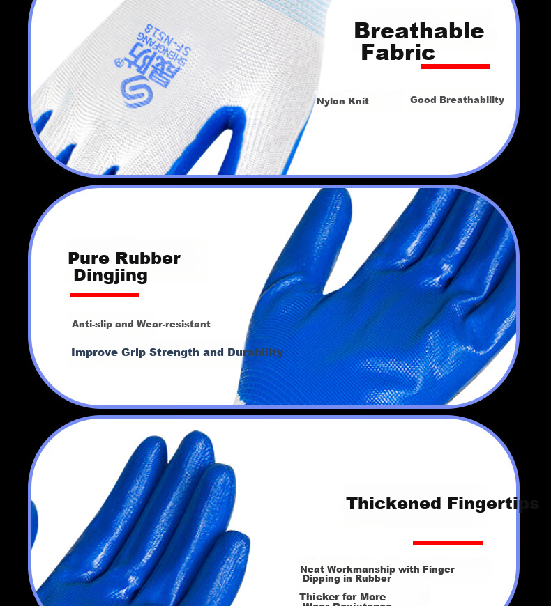Shengfang Nitrile Coated Gloves, 12 Pairs/pack, Protective Wear-Resistant Oil-Resistant Latex Rubber Coated, for Construction Site Handling 13