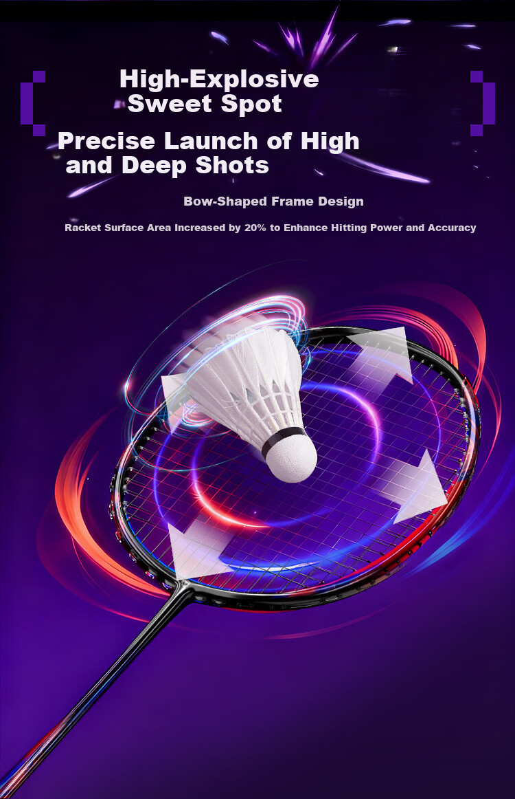 JD Original Baojun 50Pro Full Carbon 4U Ultra-Light Badminton Racket, Single Racket with Colorful Design, Includes 2 Grip Tapes + Racket Case / Black And Red 3