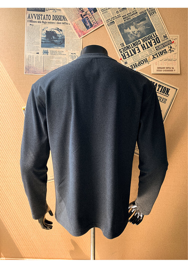 CLOR Patchwork Double-Sided Velvet Long Sleeve T-Shirt Men Spring Autumn Warm Pullover Crew Neck Base Layer CXT06 Black L 17