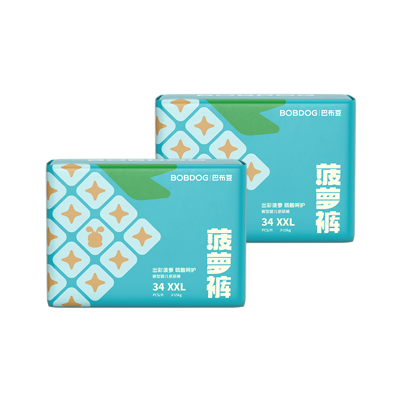 BOBDOG [No Melamine Detected] Pineapple Pull-Up Diapers XXL 68 Pieces, Mild Acidic Hip Protection, Breathable Baby Diapers