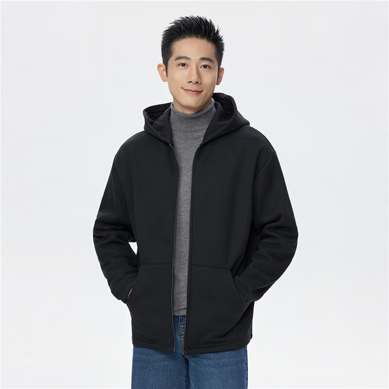 Giordano Men's Hooded Sweatshirt Autumn Winter Fleece Thickened Kangaroo Pocket Loose Pullover 18075812