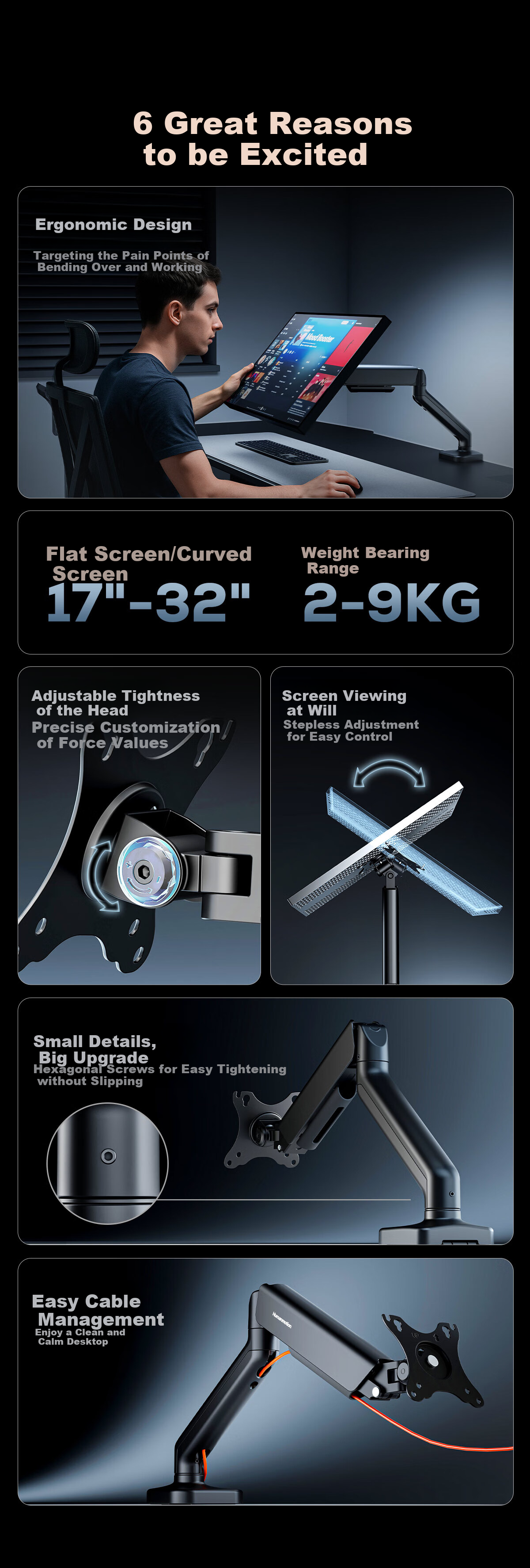 Songneng Monitor Stand, Mechanical Arm, Computer Stand Display Screen Arm, Monitor Riser, Rotatable And Height Adjustable Desk Stand for Screens, 17-32 Inches, T630 4