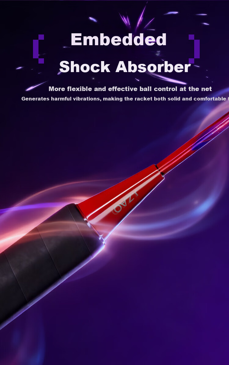 JD Original Baojun 50Pro Full Carbon 4U Ultra-Light Badminton Racket, Single Racket with Colorful Design, Includes 2 Grip Tapes + Racket Case / Black And Red 7