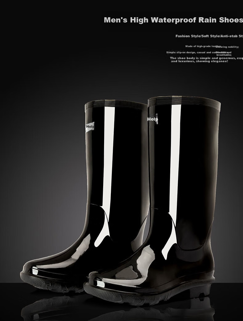 Huili Men's Stylish Rain Boots, Water Shoes, Outdoor Waterproof Non-Slip Wear-Resistant HL838 Mid-Calf Black Size 42 1