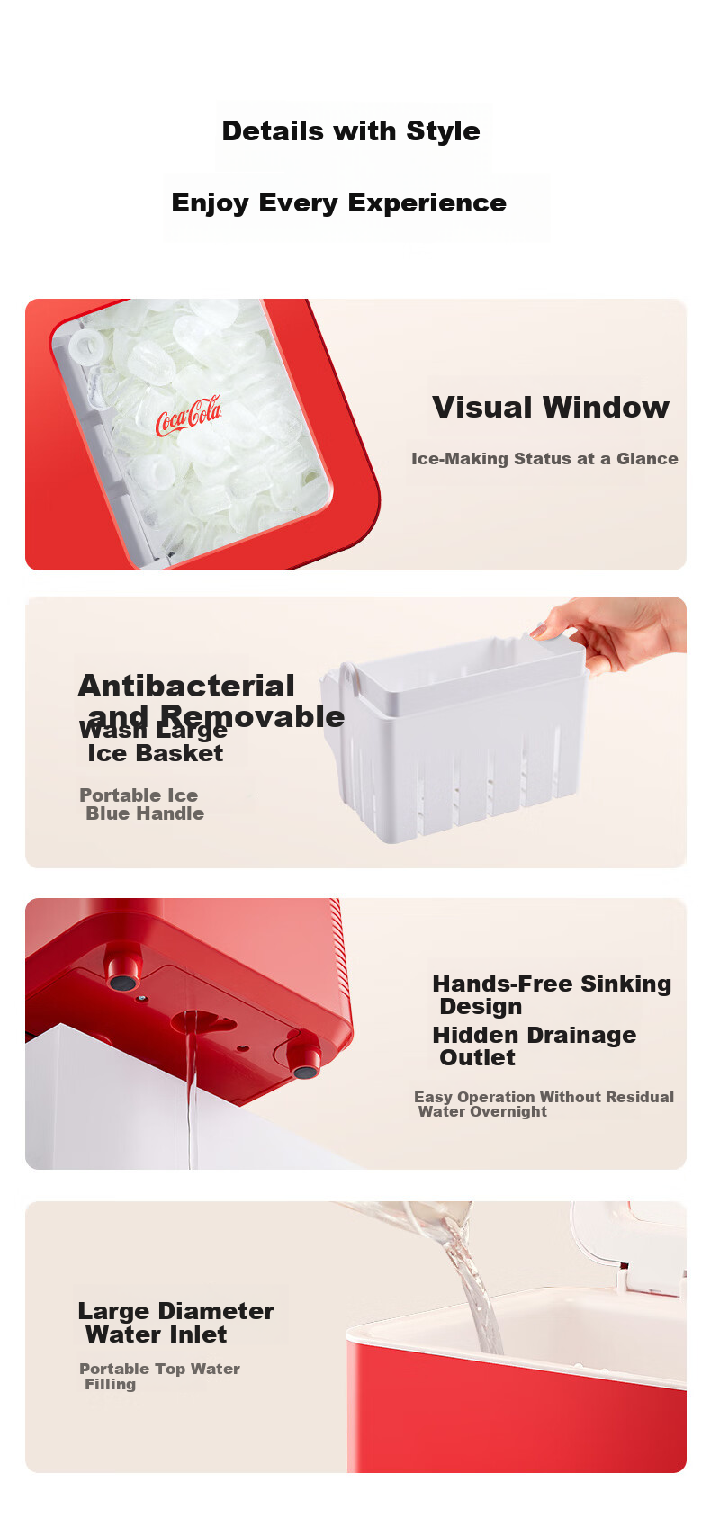 Coca-Cola Ice Maker, Home Small UV Sterilization Ice Maker, Compact Bullet Ice Mini Dorm Ice Maker, Low Power Fully Automatic Portable White 12