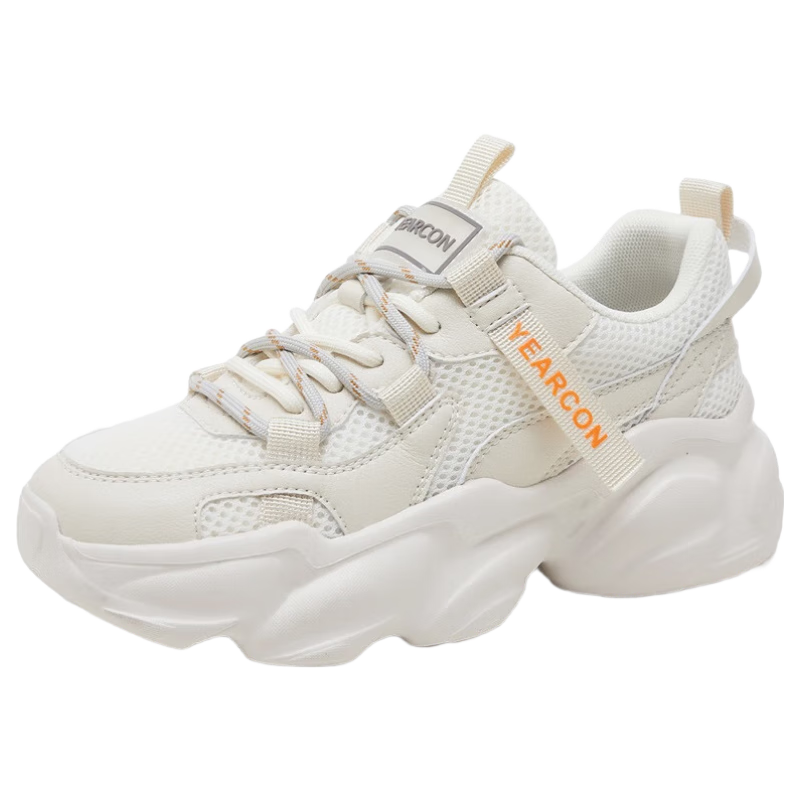 Yierkang Women's Chunky Sneakers, 2026 New Style, Casual Sports Thick-Soled Heightening Breathable Comfortable Versatile Shoes, Beige, Size 36