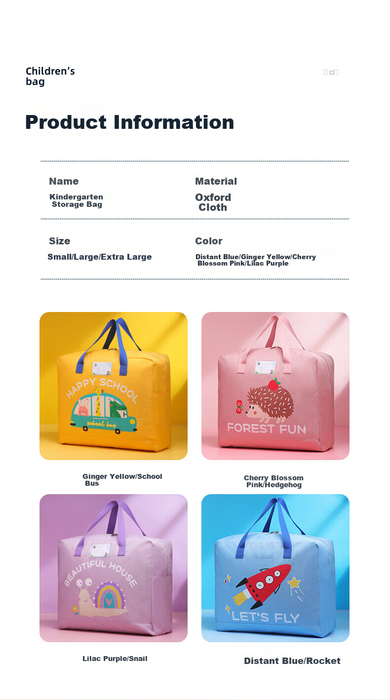 Baicaoyuan Kindergarten Quilt Storage Bag, Thickened Oxford Fabric, Zipper-Style, for Students, Pink, 24cm Large Capacity, SGS Certified 11