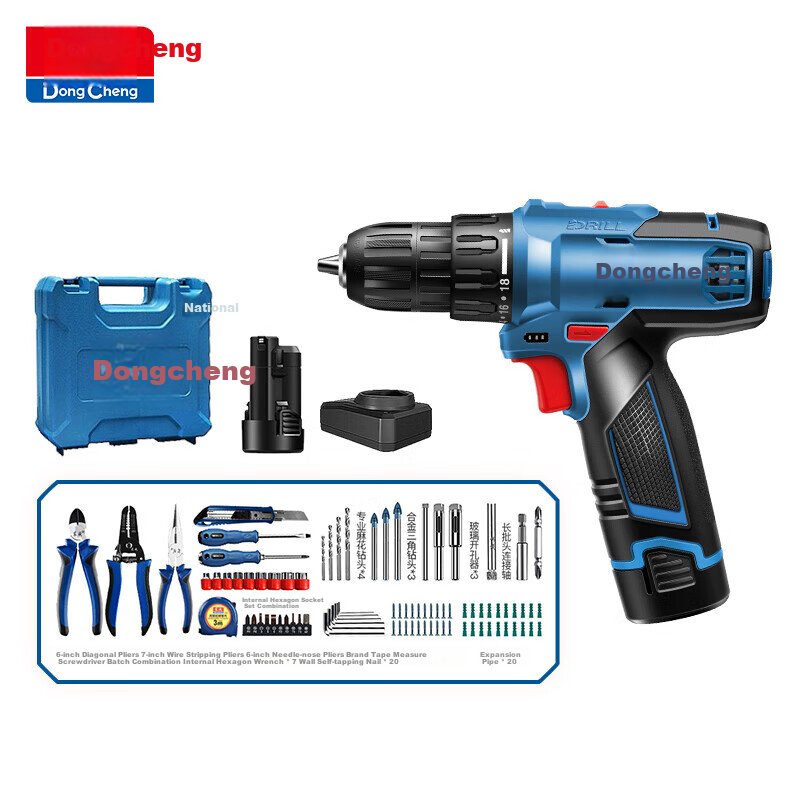 Dongcheng Lithium-Ion Drill WJZ1201TS, Rechargeable Electric Drill, Power Screwdriver, Household Tool Box Set