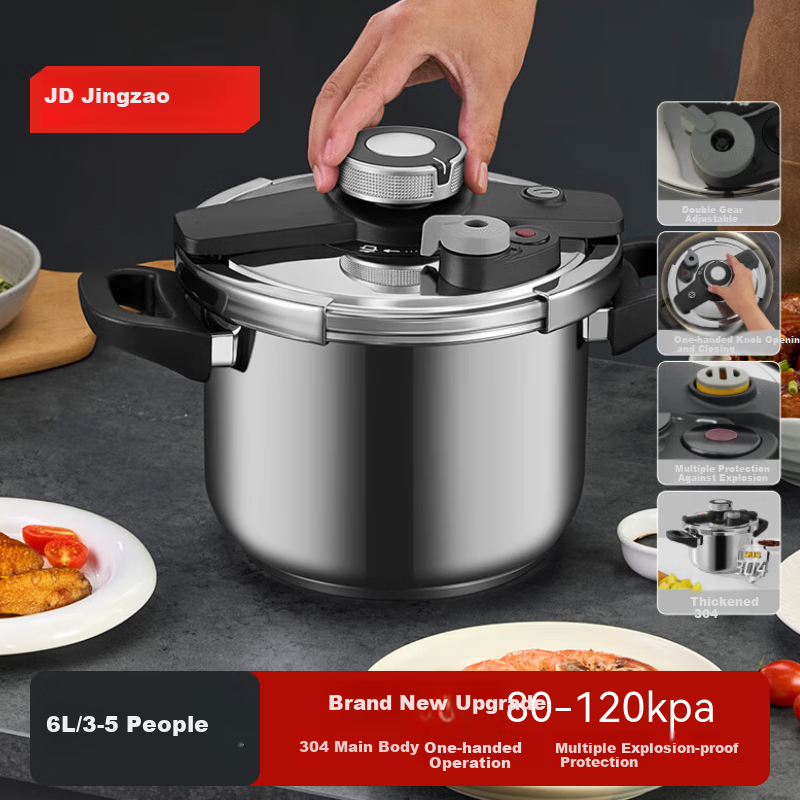 JD Jingzao High-Pressure Gas Cooker Fast Cooking Explosion-Proof 304 Stainless Steel 8L Large Capacity Induction Cooker Compatible Double-Handle Pressure Cooker 24CM