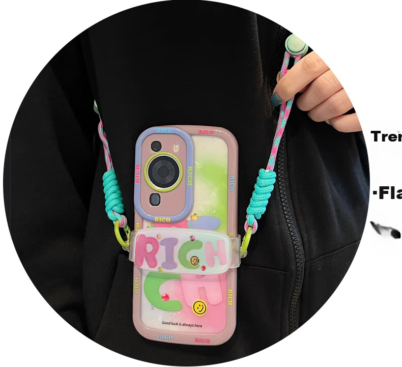 Dipuer Detachable Phone Strap with Adjustable Crossbody Strap, Neck Lanyard, Anti-Loss Cord, Shockproof Cartoon Design, Suitable for Any Phone - Rich Versio 5
