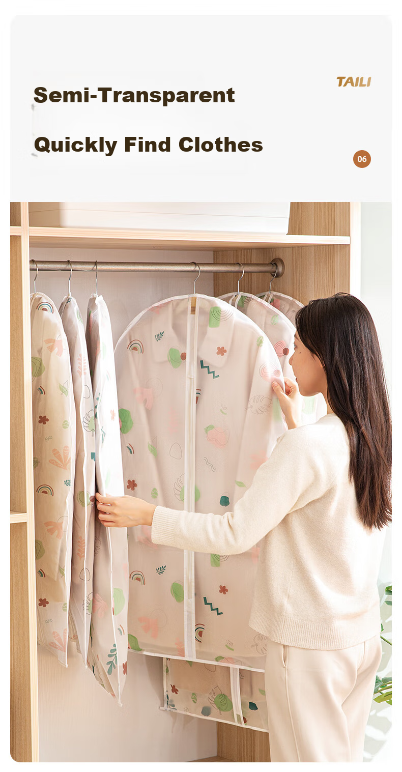 Taili Clothing Dust Cover Thickened Dust Bag for Suits, Coats, Down Jackets Washable Storage Bag Set of 5 60*100cm 10