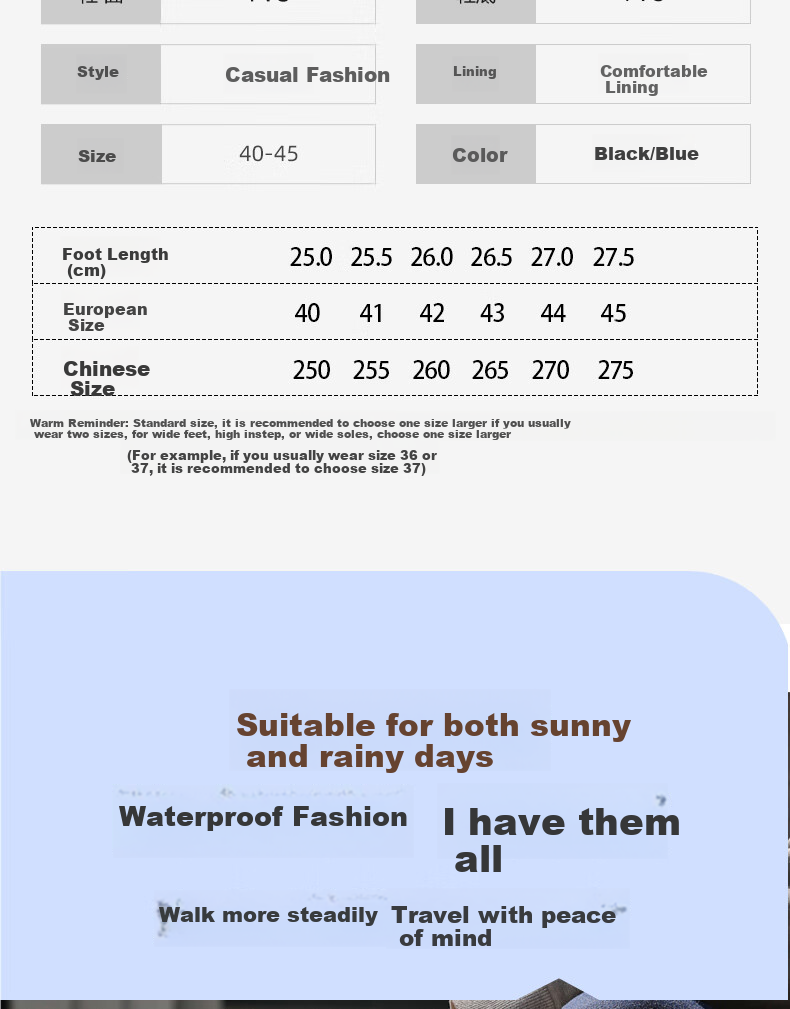 Lanoudun Rain Boots for Men, Tall Waterproof Shoes, Outdoor Non-Slip Rubber Shoes, Wear-Resistant Rain Boots, Overshoes YX1010 Size 42 6