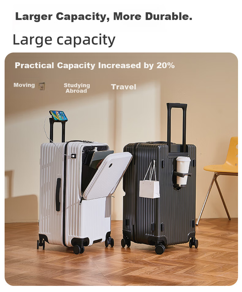 DELETE 2026 New Multifunctional Large-Capacity Trolley Suitcase with Password Lock, Phantom Black, 28 Inches 2