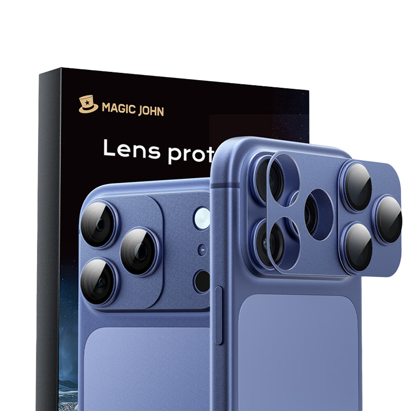 Mofajiang Magnetic Lens Film | Full Metal Coverage for iPhone 17 Pro Max Camera Lens Protector, Integrated Full Coverage Metal Scratch-Resistant Blue, 1 Piece