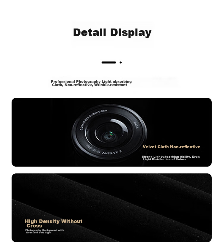 Beiyang 1.5*2 Flocked Fabric, Black Background Cloth with Stand, Photography Light-Blocking Fabric, Solid Color Thickened Absorbent ID Photo Flocked Fabric, Photo Shooting Flocked Portrait Cloth, Backdrop Stand 13