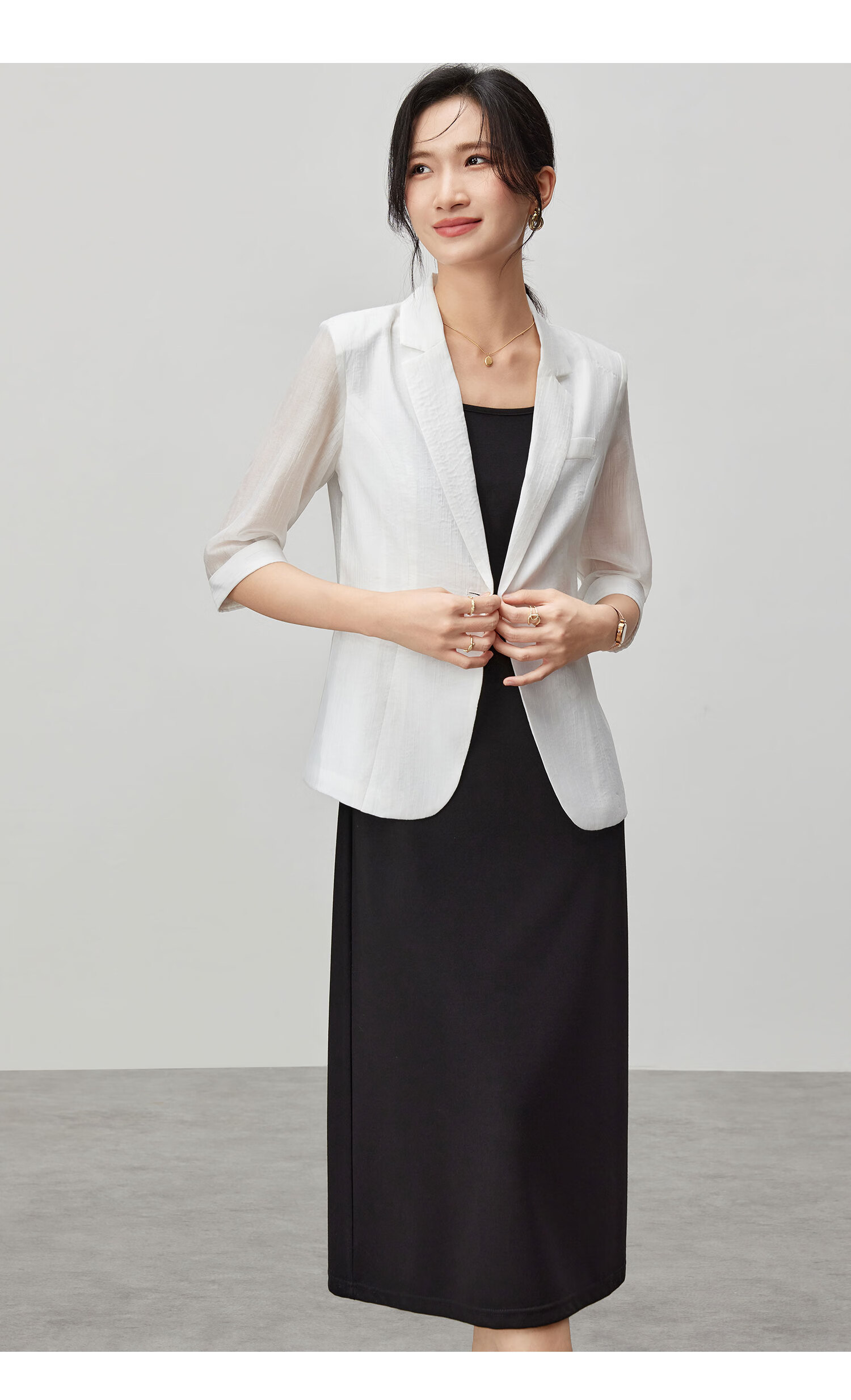 Fan Qin Yili Kuo Suit Jacket for Women, 2024 Elegant Five-Quarter Sleeve Commuter Professional Style, 442X73049, White, M 19